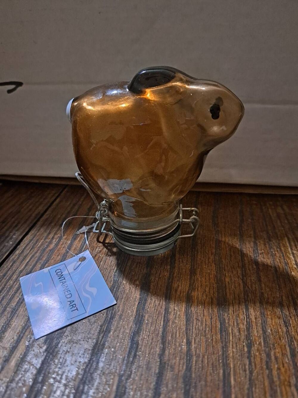 New Contained Art Rabbit Bunny Air Tight Container Art Glass Stash Box